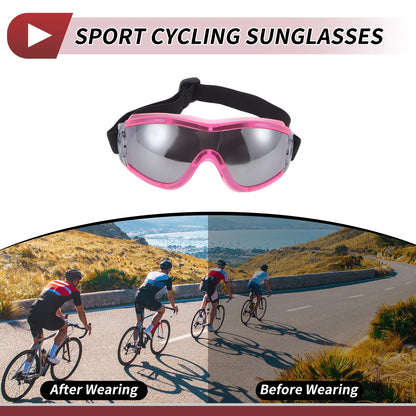 Motorcycle Riding Goggles Silver Tone Lens Pink Frame PC PU Cycling Sunglasses