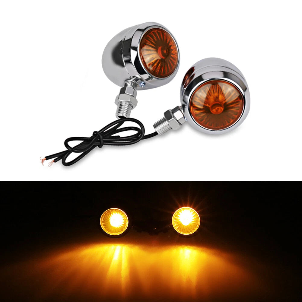 Chrome Amber Bullet Motorcycle Turn Signal Light 2 x Pcs for Bobber Chopper