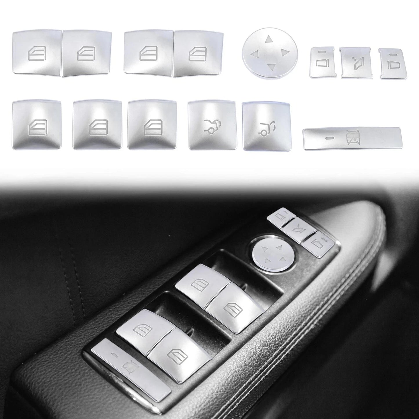 Door Armrest Window Switch Button Covers for Mercedes-Benz C200 C250 (2010-2014)