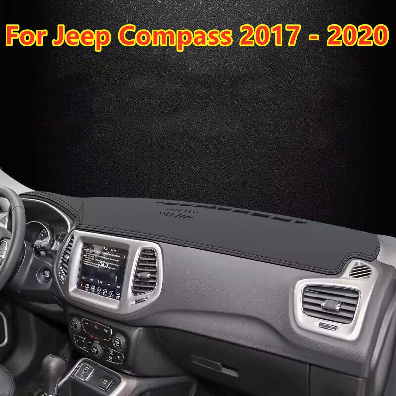 Leather Dashboard Cover Dash Protector Mat Black for Jeep Compass (2017–2020)