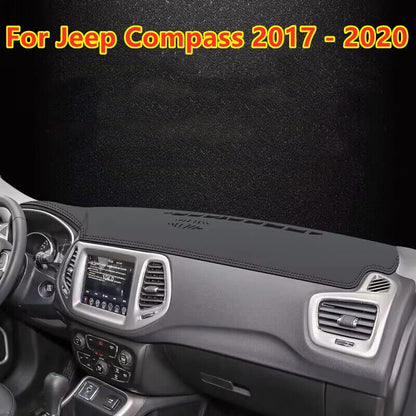 Leather Dashboard Cover Dash Protector Mat Black for Jeep Compass (2017–2020)