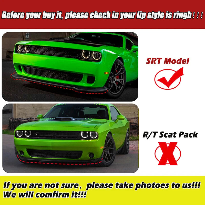 Yellow Front Splitter Bumper Lip Protector Set for Dodge Challenger SRT Hellcat