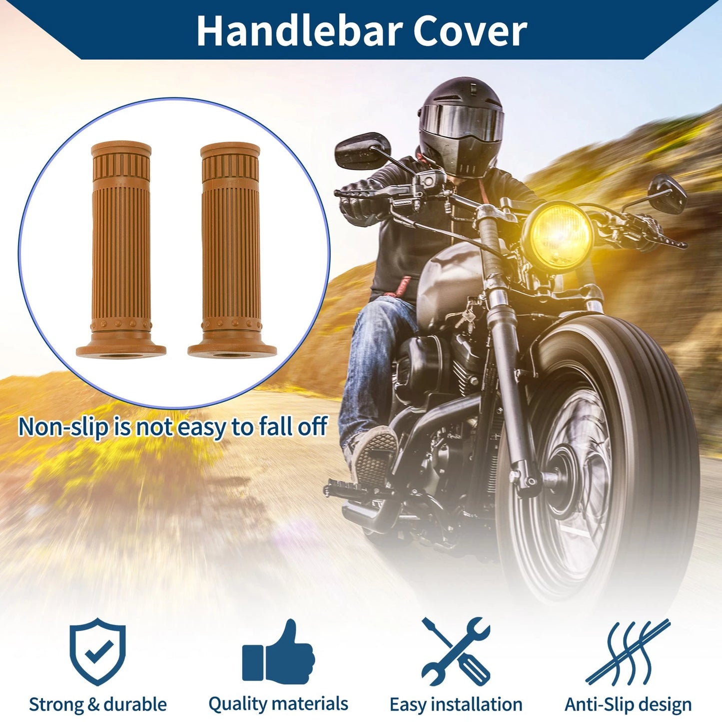 Grips 7/8 in 22mm Hand Grips Rubber Light Brown for Motorcycle