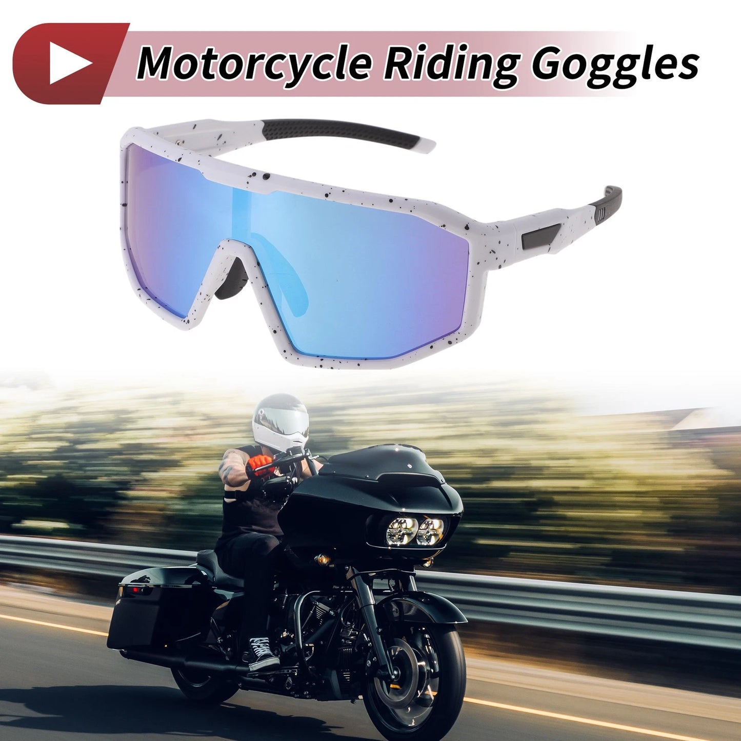 Goggles 1 x Motorcycle Riding Blue Lens White Black Frame for Motorcycle Sunglasses UV400