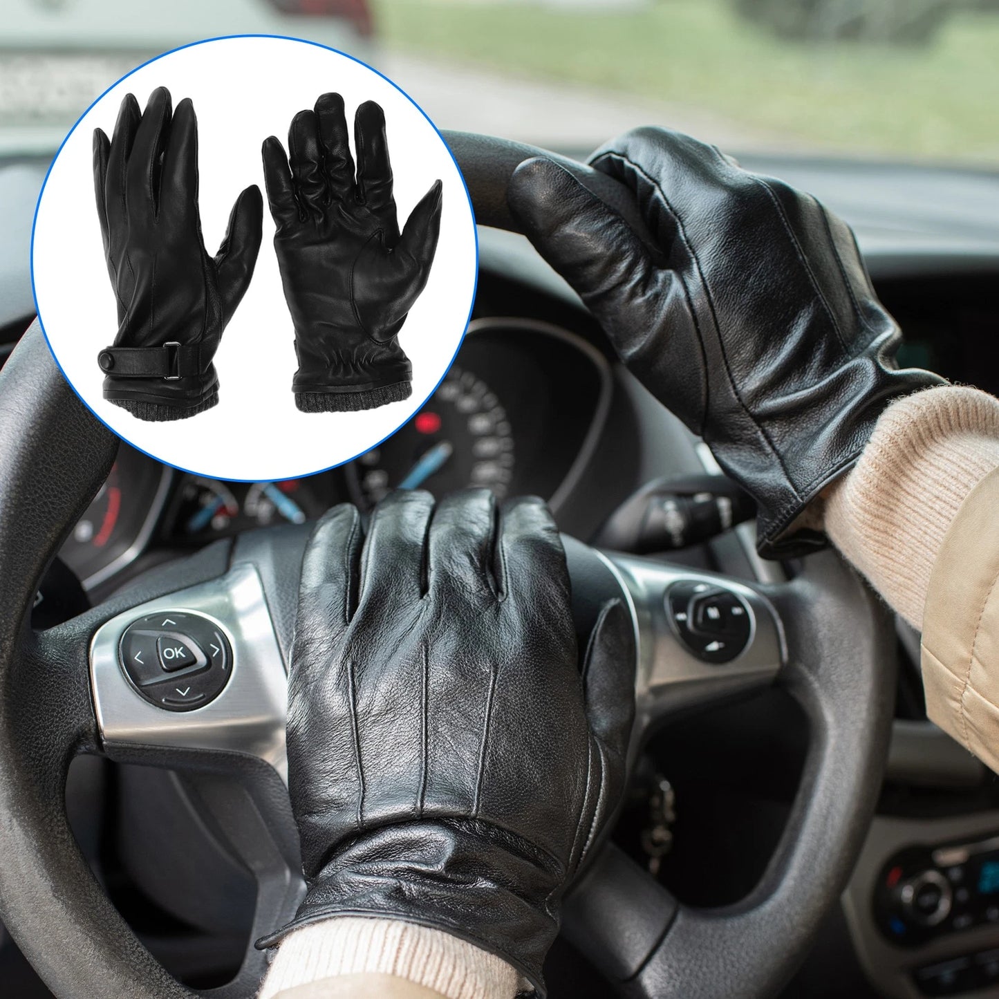 L Motorcycle Glove Breathable Full Finger Sheepskin Outdoor Gloves Black 1 Pair