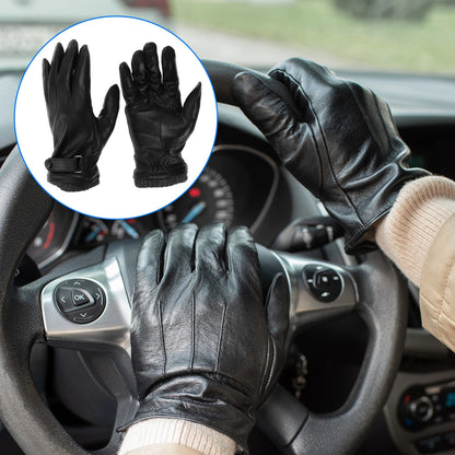 L Motorcycle Glove Breathable Full Finger Sheepskin Outdoor Gloves Black 1 Pair