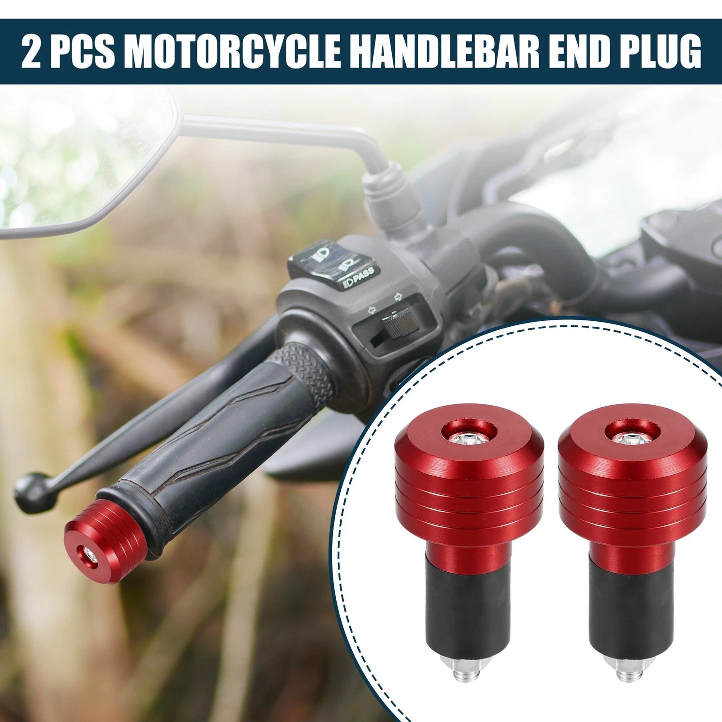 Front Handlebar End Plug Alum Alloy 18-20mm 30mm OD Red 2 x Motorcycle