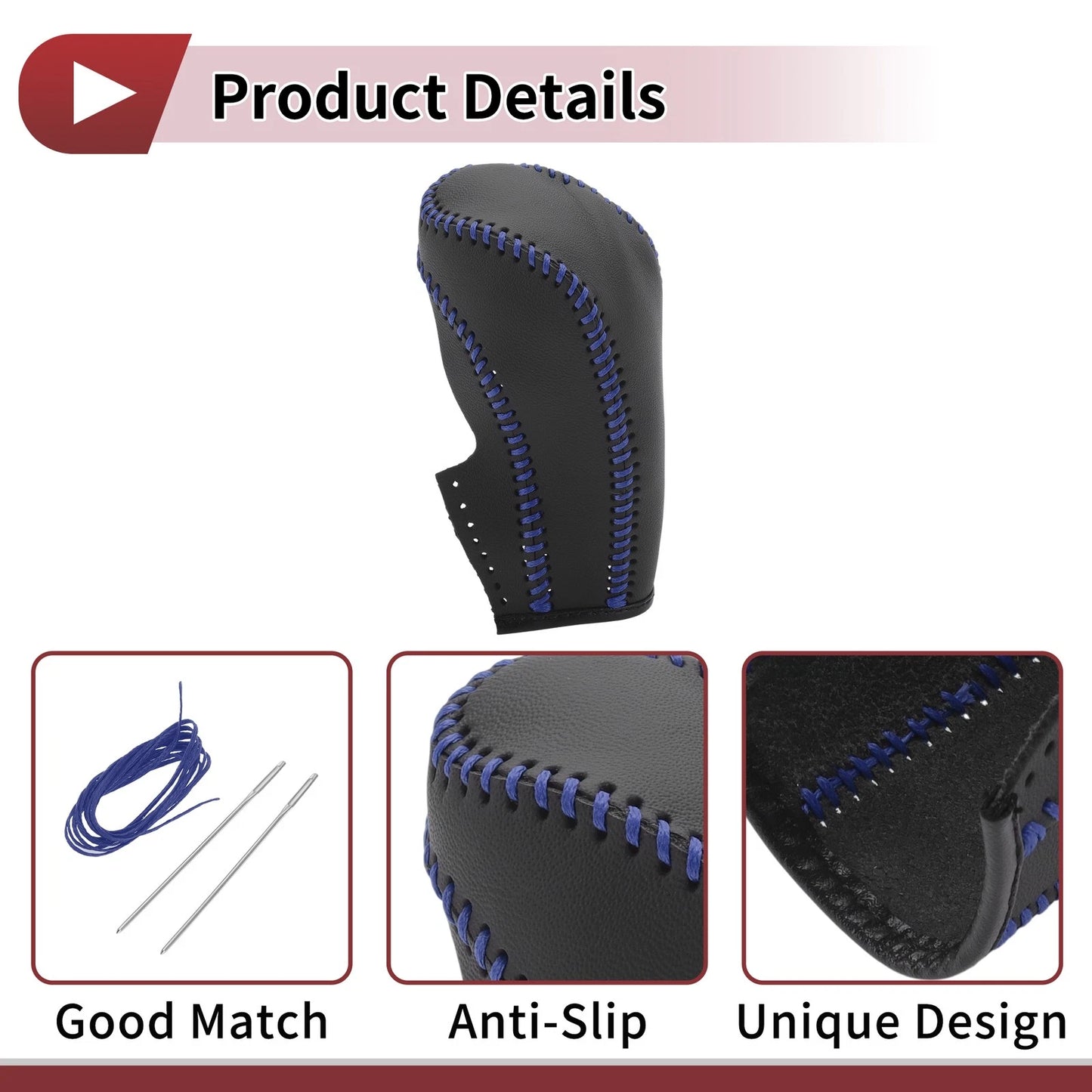 Gear Shift Knob Cover for Ford Fiesta 2009-2012 - Black Blue Faux Leather