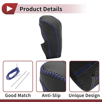 Gear Shift Knob Cover for Ford Fiesta 2009-2012 - Black Blue Faux Leather