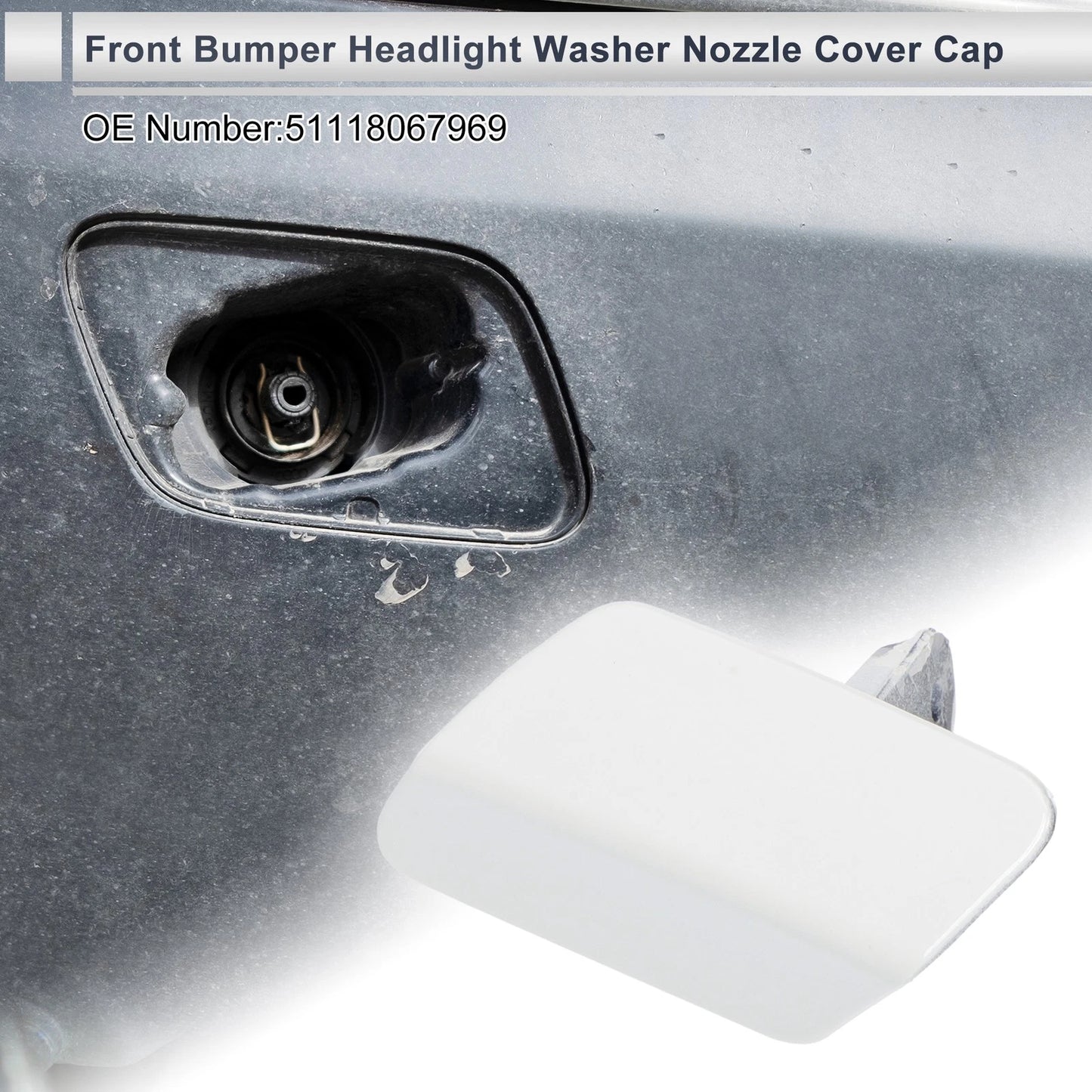 Front Left Bumper Headlight Washer Nozzle Cover Cap for BMW 320i White