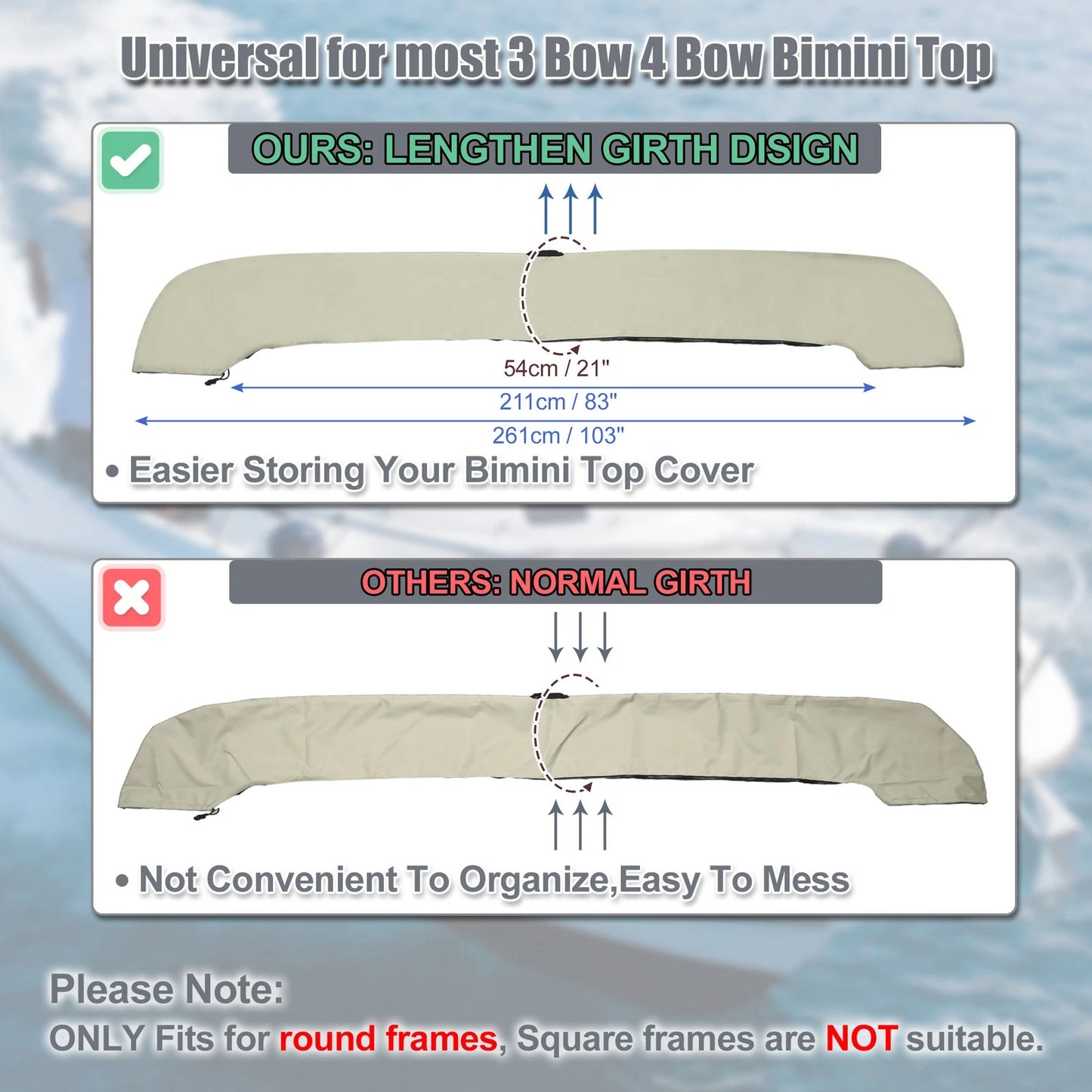 Boot Cover / 97–103 in / Bimini Top Storage with Light Hole Beige for Boat