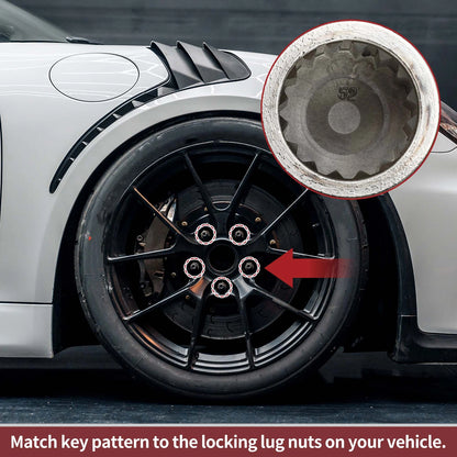 Wheel Lock Lug Nut 16 Teeth Anti-theft Key Socket for Porsche Cayenne