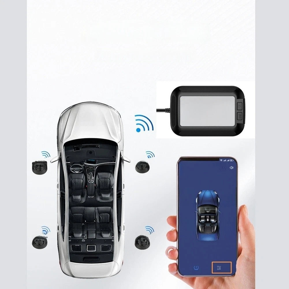 Wireless TPMS Tire Pressure Monitor APP Dual Screen USB 12V ACC for Car Use