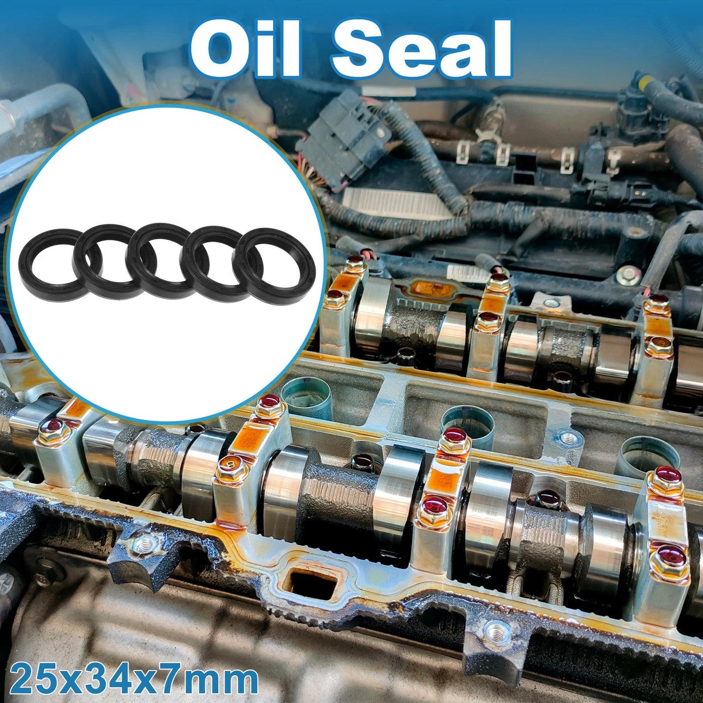 Oil Seal 25x34x7mm Nitrile Rubber Black 5 Pcs Rotary Shaft Seal