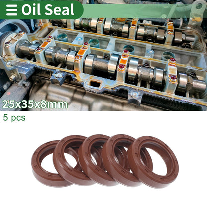 Oil Seal / 25x35x8mm / Rotary Shaft Seal FKM Rubber Brown 5 Pcs