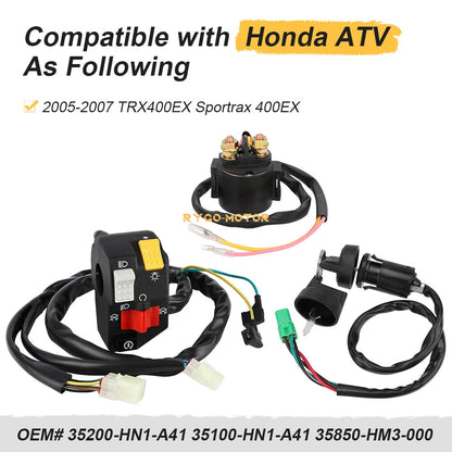 Handlebar Key Starter Relay Switch for Honda TRX400EX Sportrax (2005–2007)