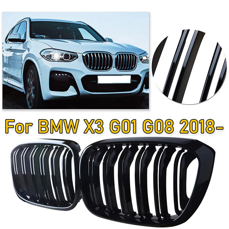 2 x Glossy Black Front Kidney Grilles for BMW X3 G01, X4 G02 (2018-2022)