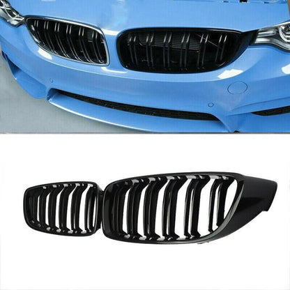 Gloss Black Dual Slat Kidney Grille for BMW 4 Series F32 F33 F36 F80 (2014-2020)