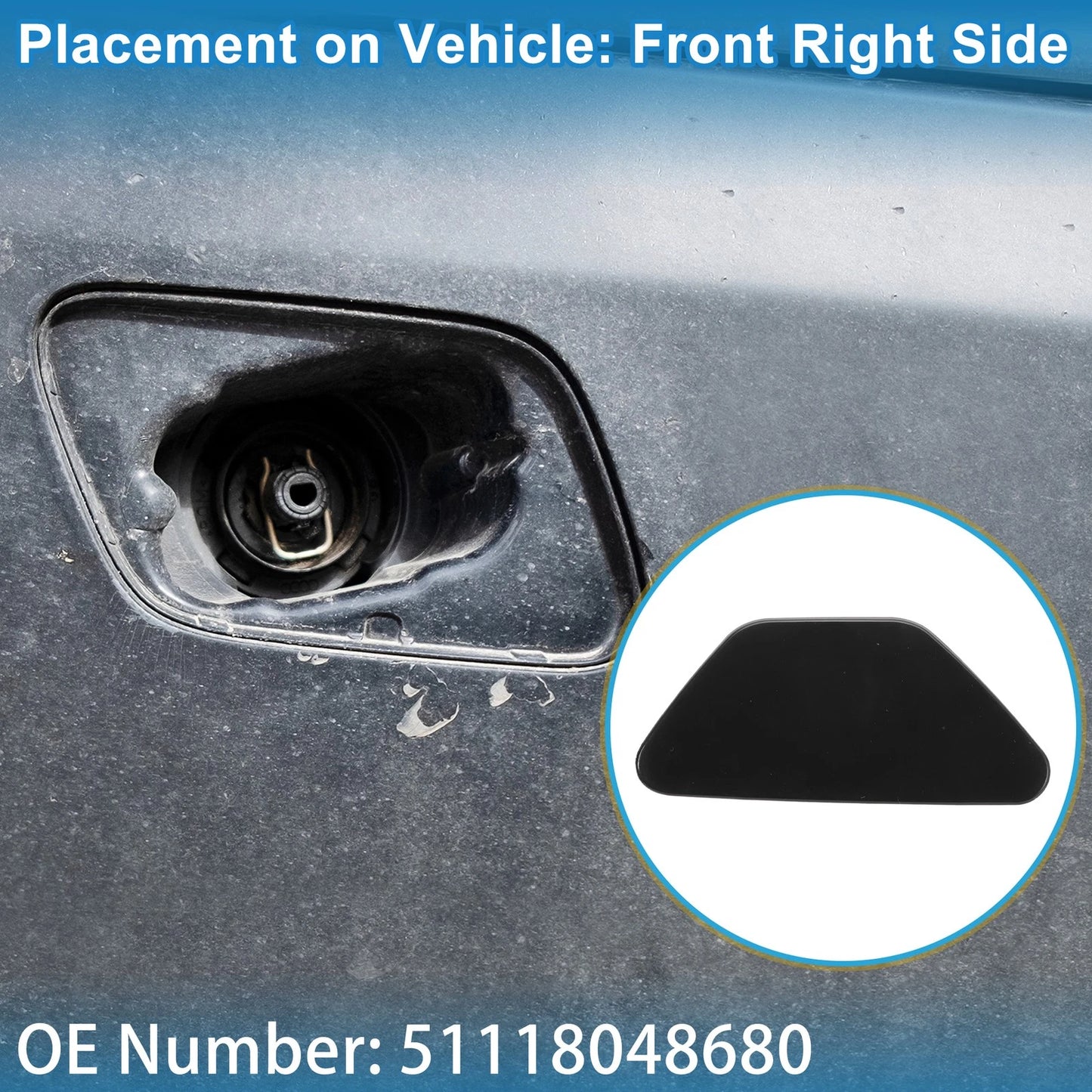 Washer Nozzle Cover Cap Front Right for BMW 528i (2011-2016) Black