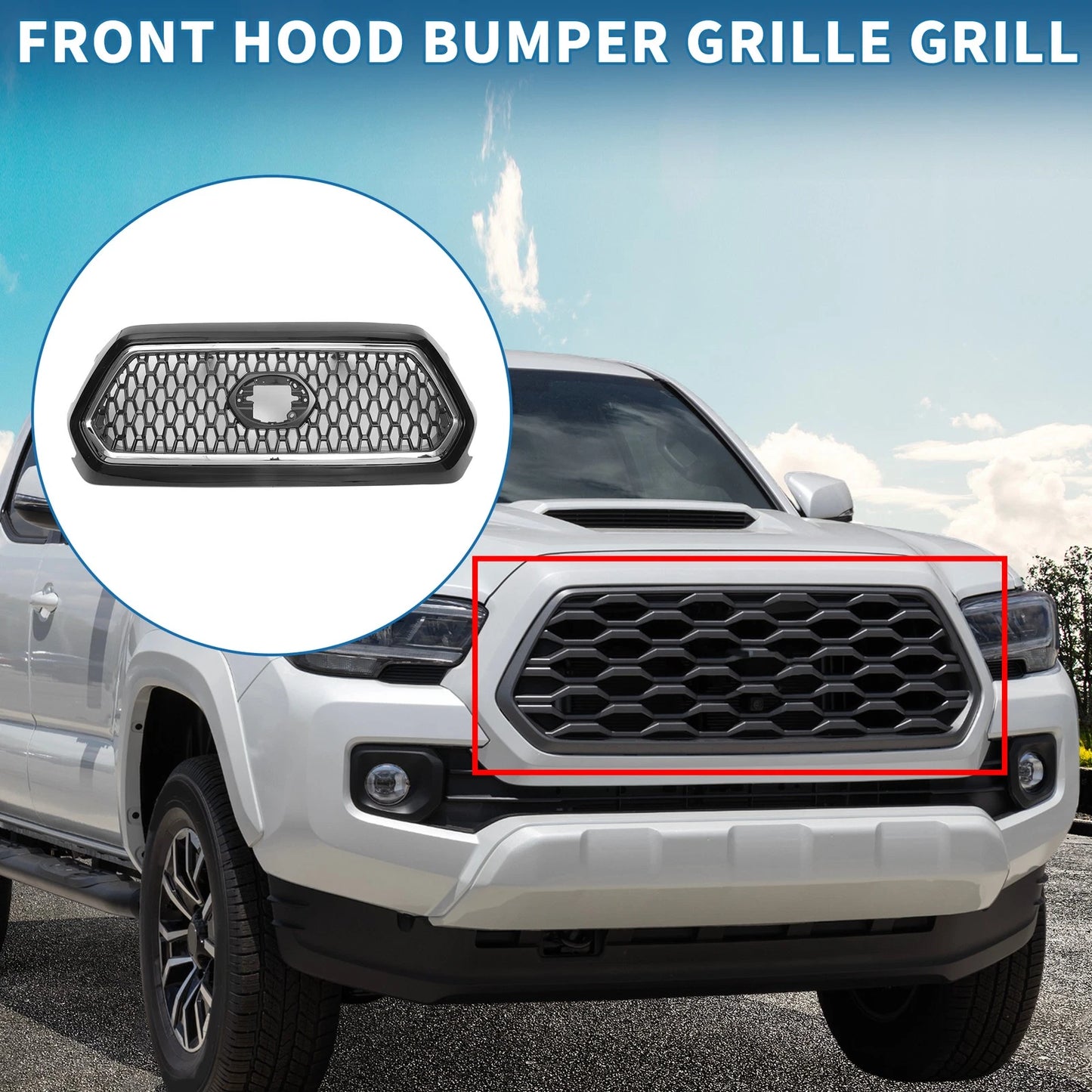 Front Hood Bumper Grille Chrome for Toyota Tacoma (2019-2020)