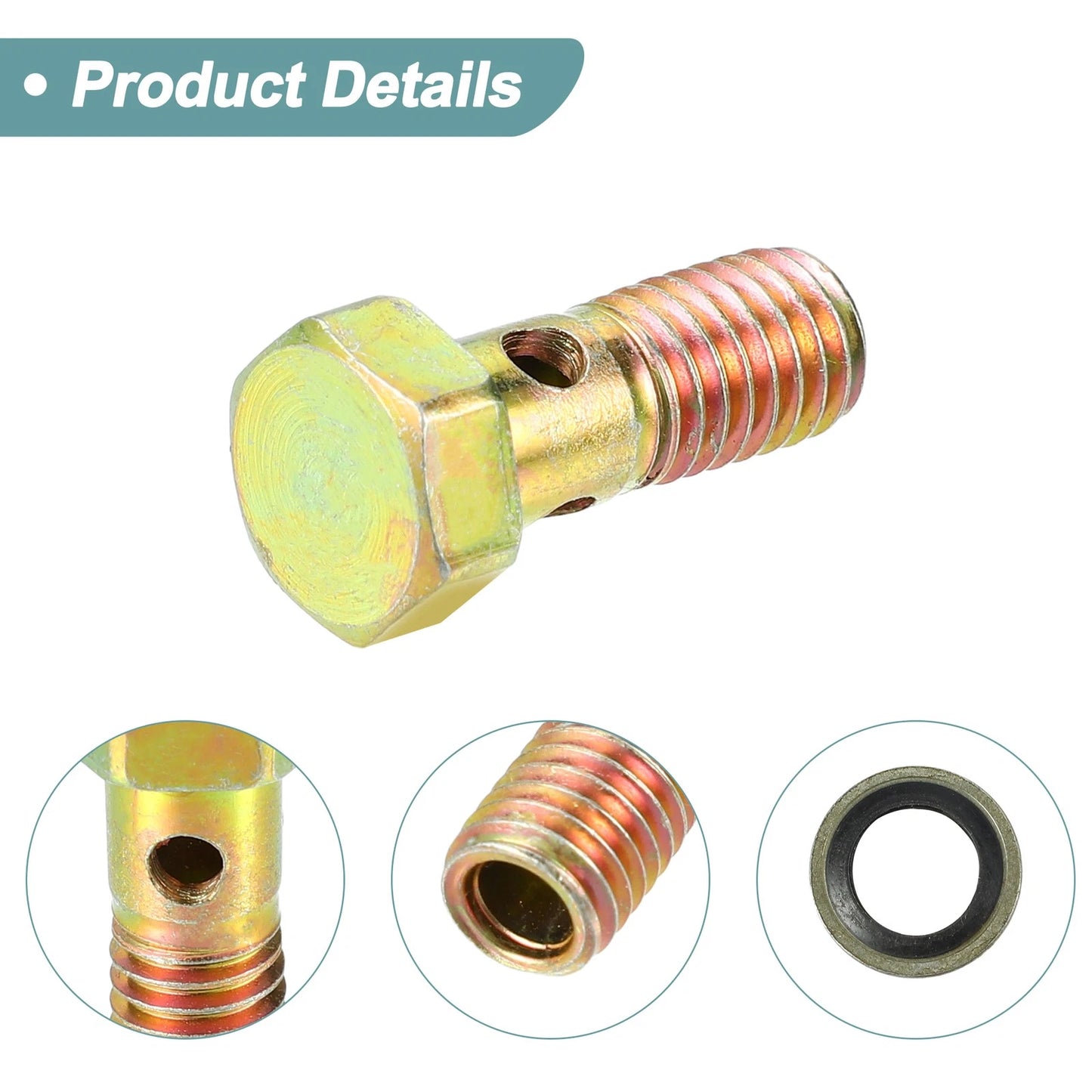2 x M8x1.25 23mm Length 3 Hole Hollow Bolt Screw with Washer for Motorcycle