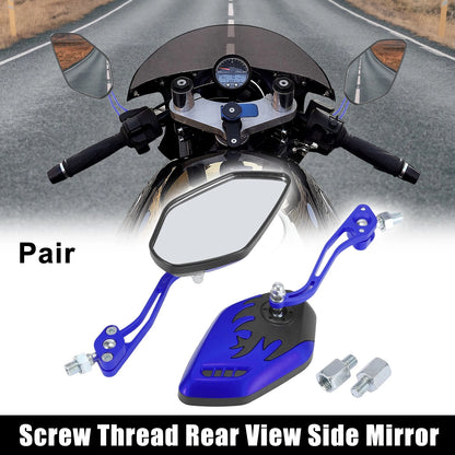 Pair 10mm Screw Thread Rear View Side Mirror Blue for Motorcycle Motorbike