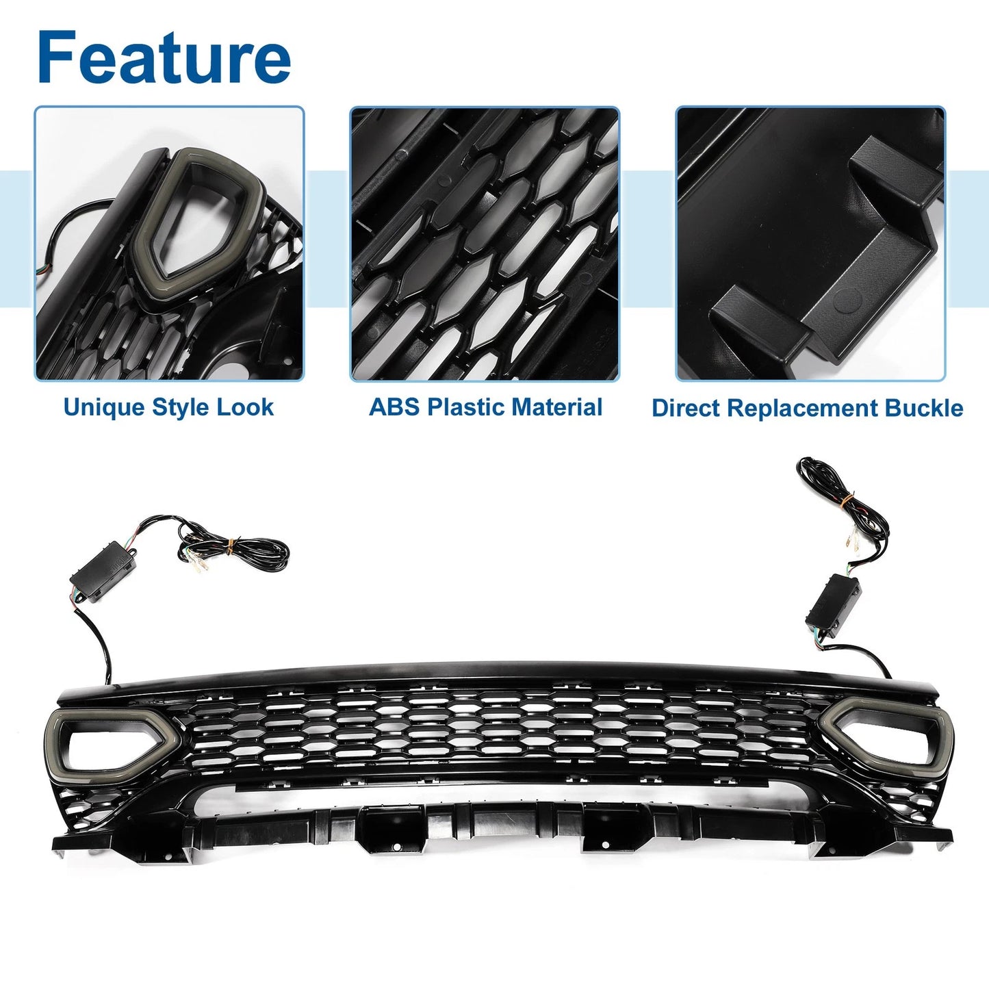 Front Upper Hood Bumper Grille for Dodge Charger with Light (2015-2023)