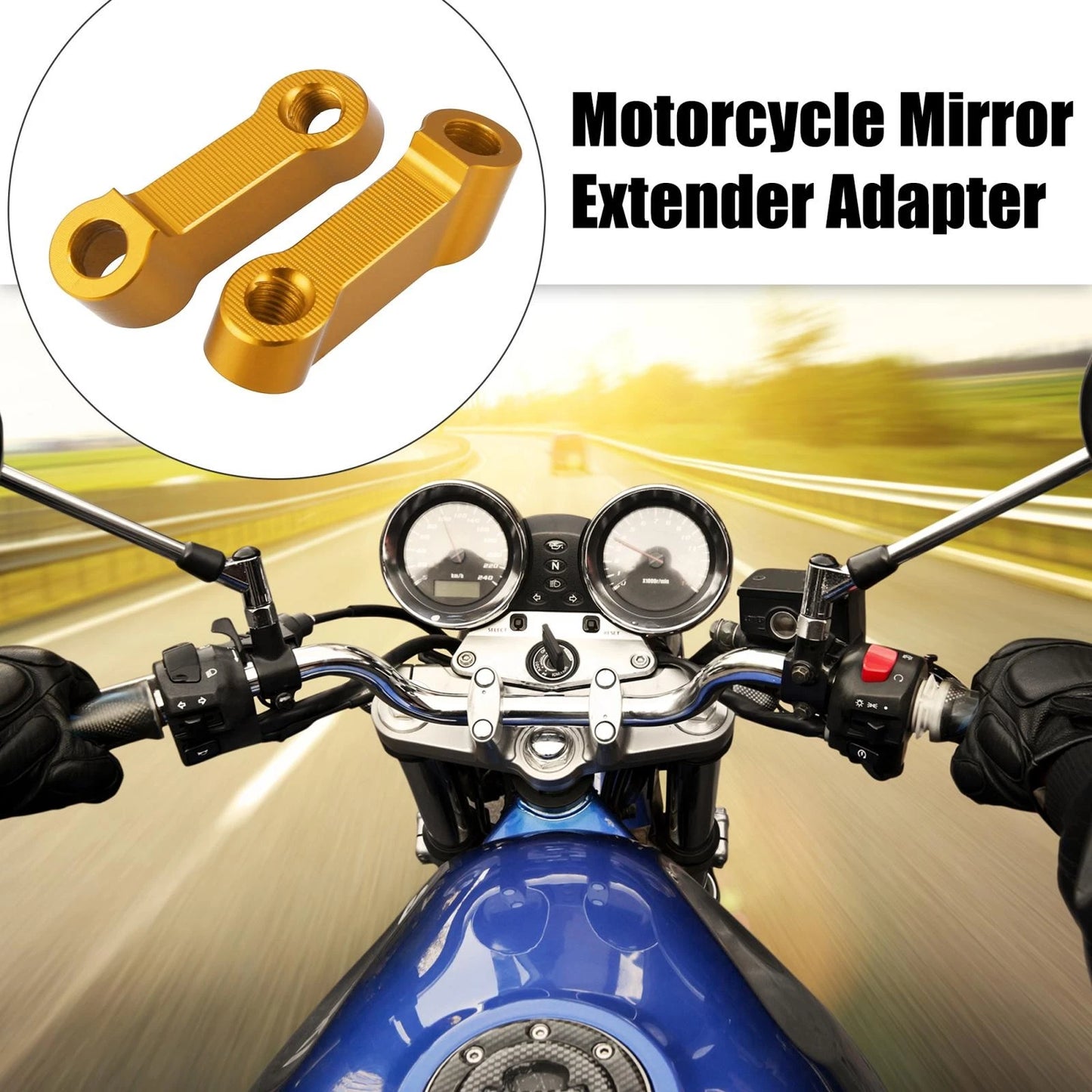 Pair 10mm 8mm Mirror Extend Adapter for Honda Yamaha Gold Tone