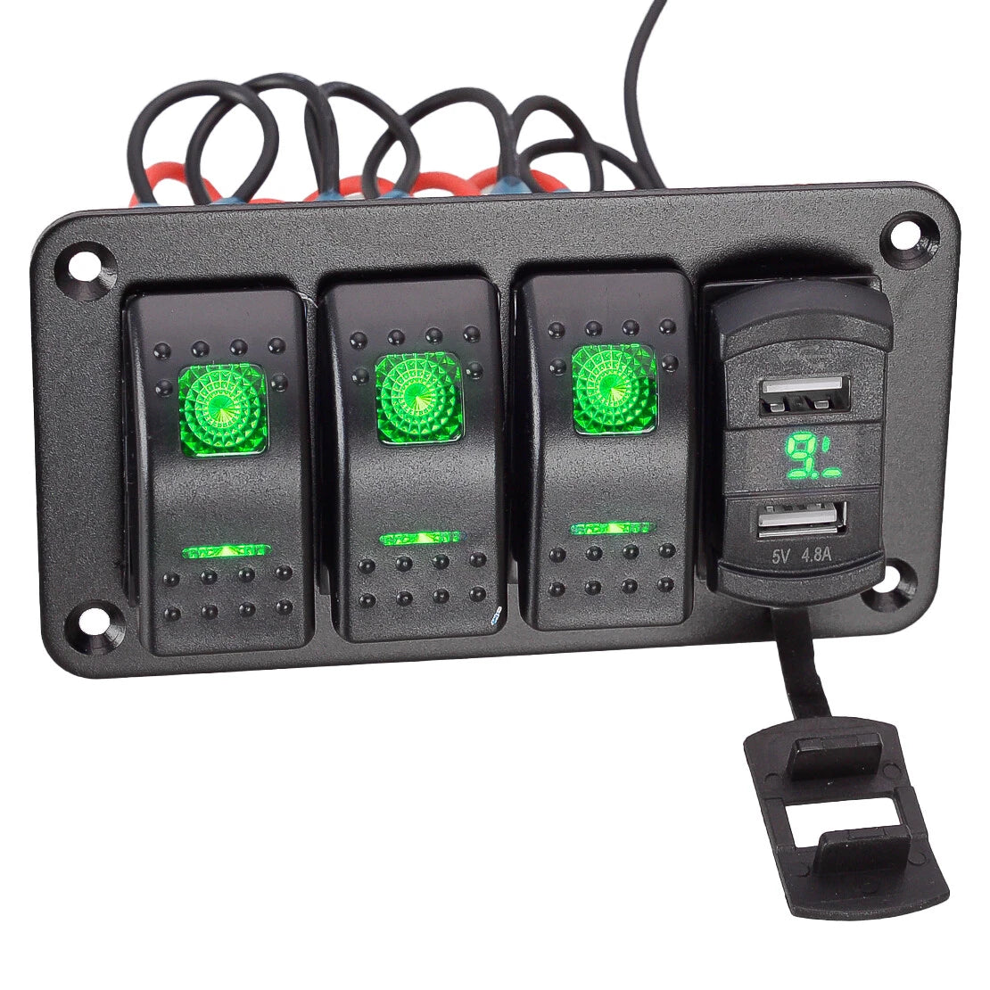 3 Gang Toggle Rocker Switch Panel for Car Boat Marine RV Truck Green LED 12V