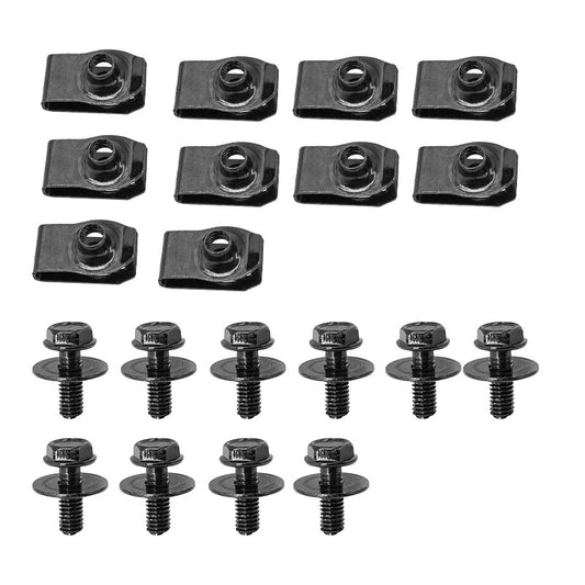 10 x Body Bolts & 10 x U-nut Clips for Engine Cover Undertray Splash Shield