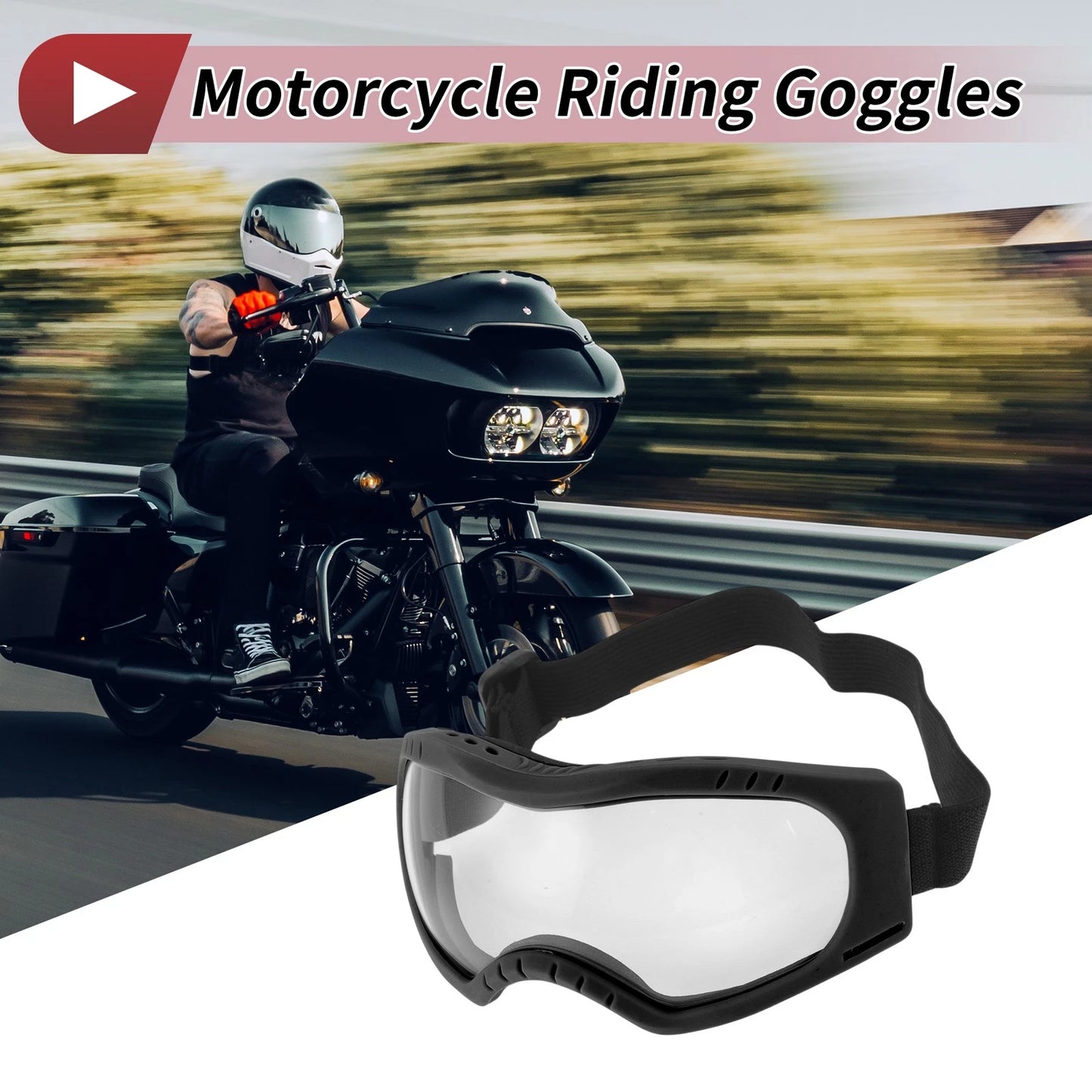Motorcycle Riding Goggles Clear Lens Black Frame Cycling Sunglasses