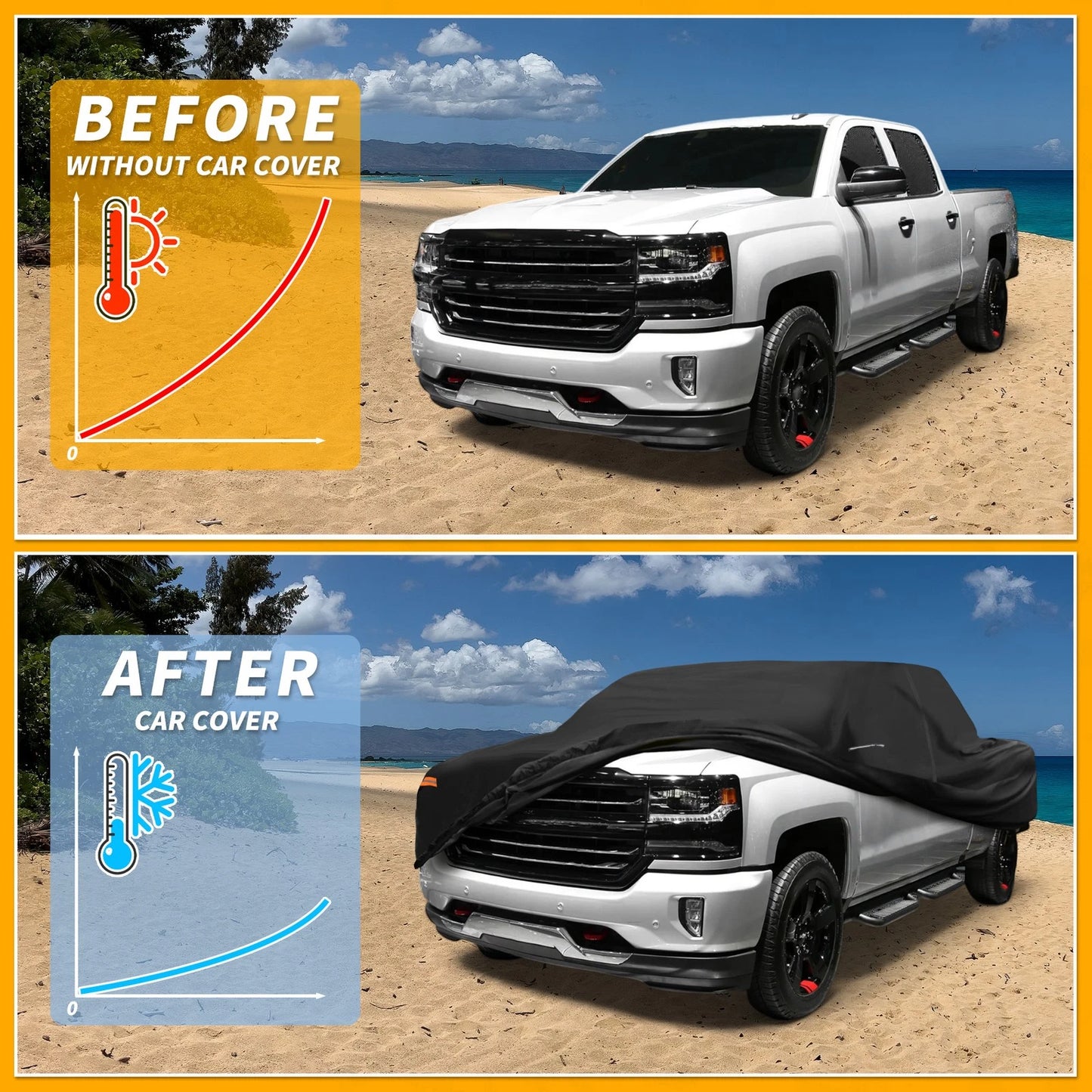 210D-PU Waterproof All-Weather Car Cover for Chevy Silverado with Zipper
