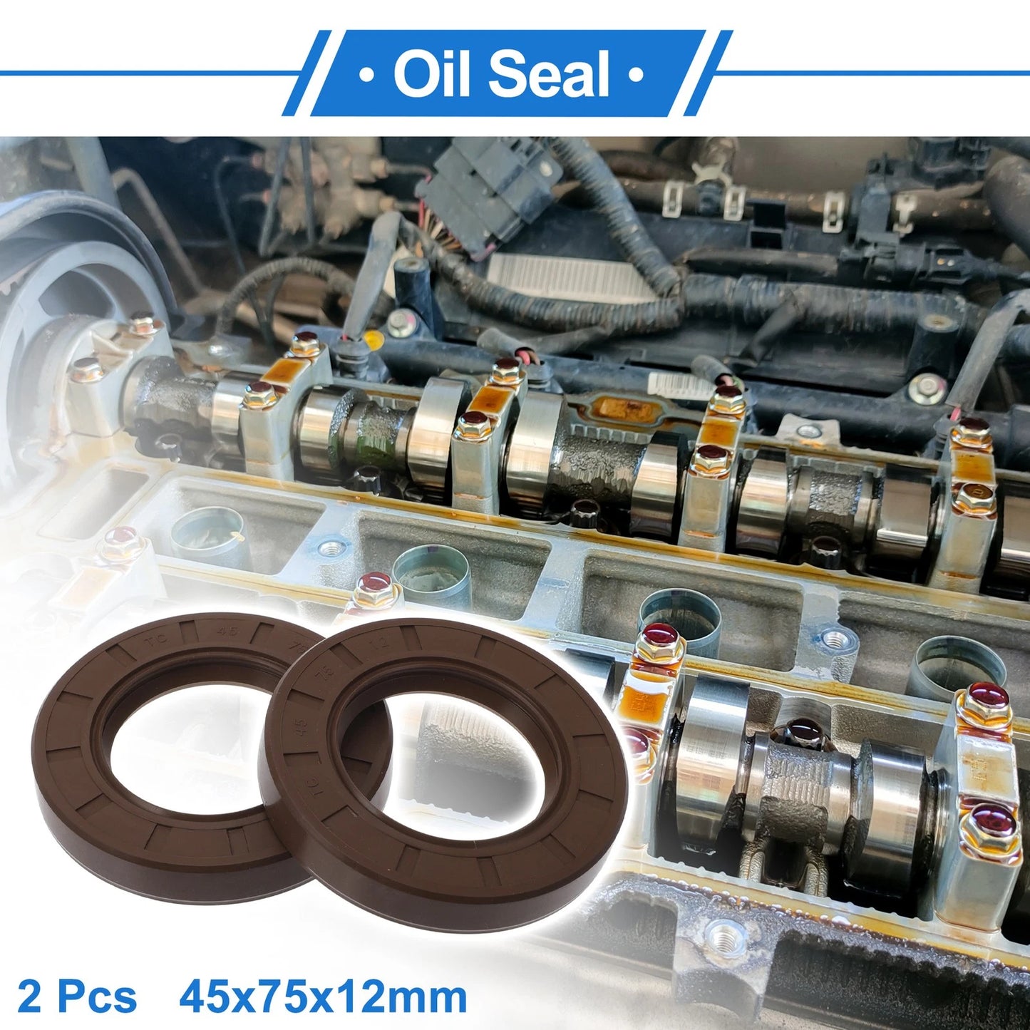 Oil Seal 45x75x12mm 2 x Seal Ring Rotary Shaft Seal FKM Brown