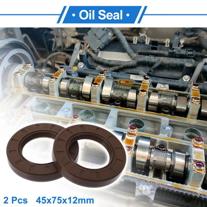 Oil Seal 45x75x12mm 2 x Seal Ring Rotary Shaft Seal FKM Brown