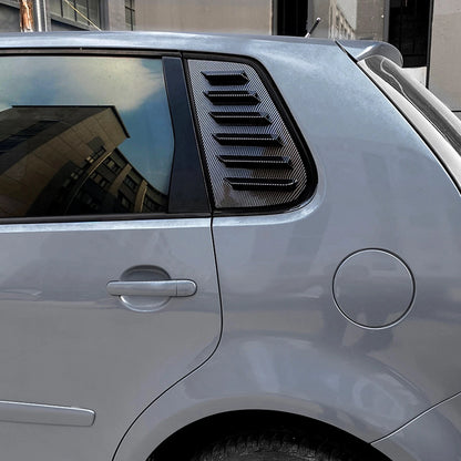 2 x Carbon Style Rear Window Louver Covers for VW Polo MK4 (2001-2009)