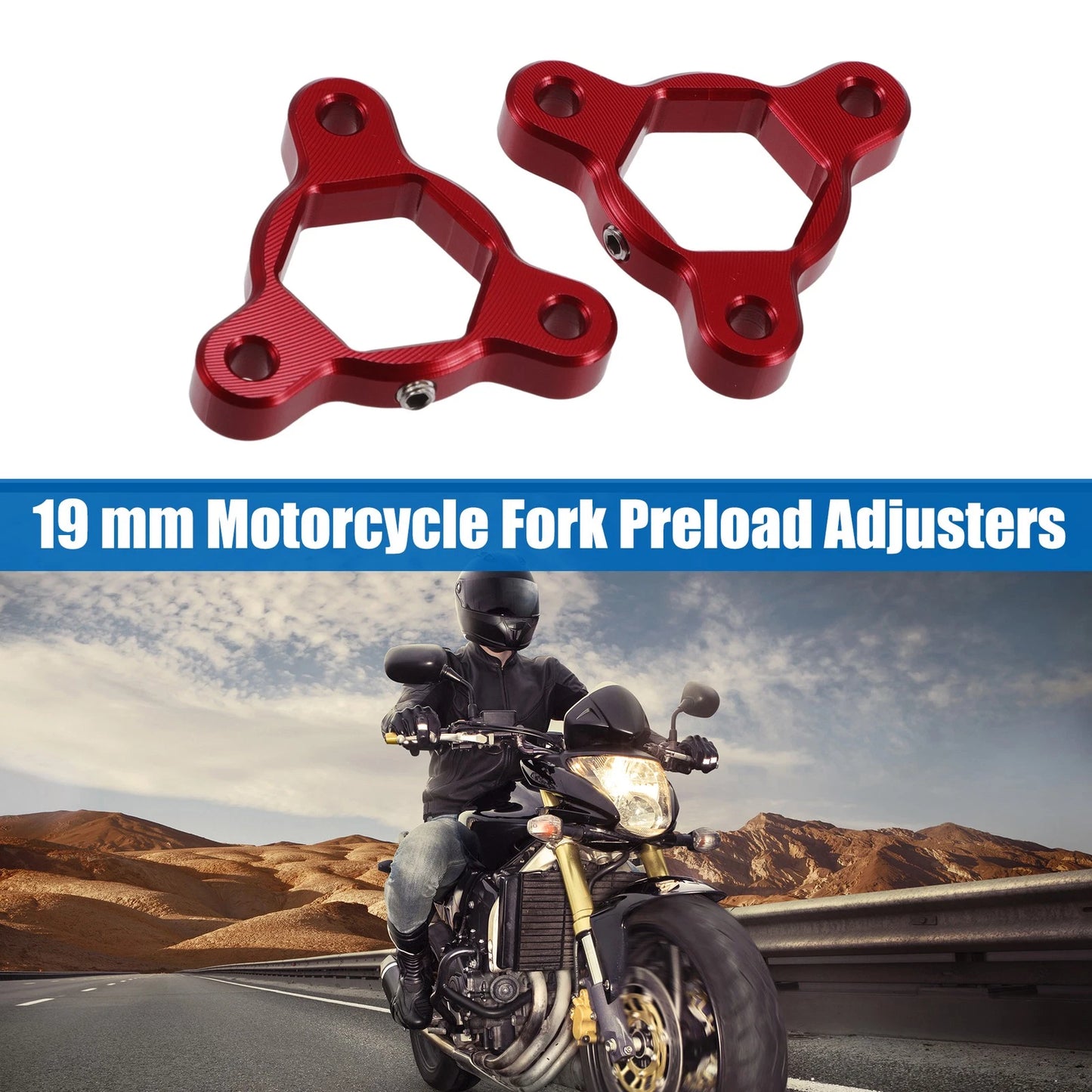 2pcs 19mm Racing Fork Preload Adjusters Aluminum Alloy Red for Motorcycle