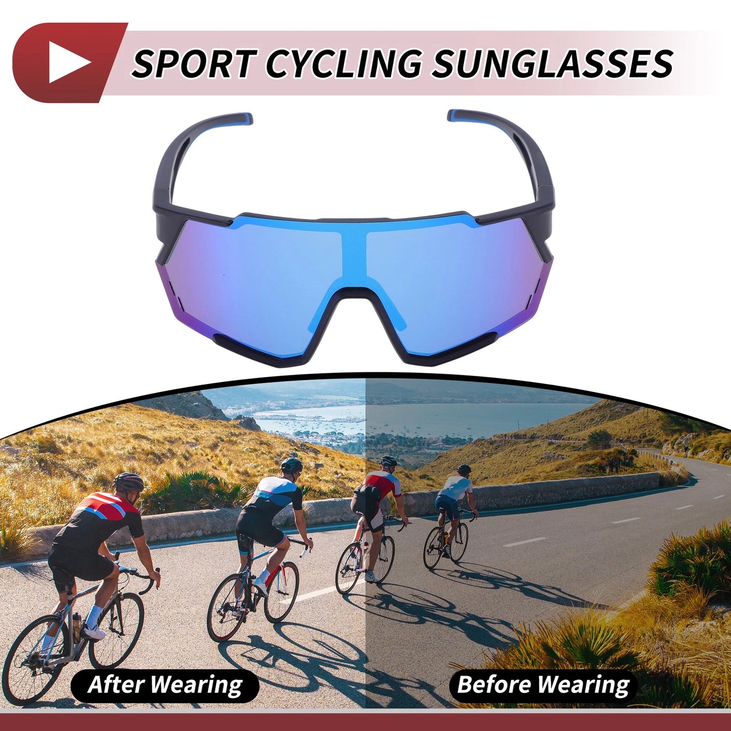 Motorcycle Goggles Blue Lens Black Frame PC Eyeglasses