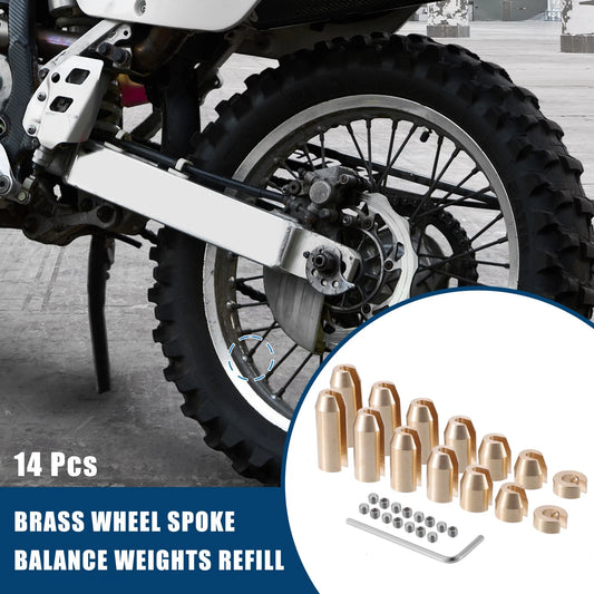 14 x Brass Wheel Spoke Balance Weights Refill with Wrench for Motorcycle