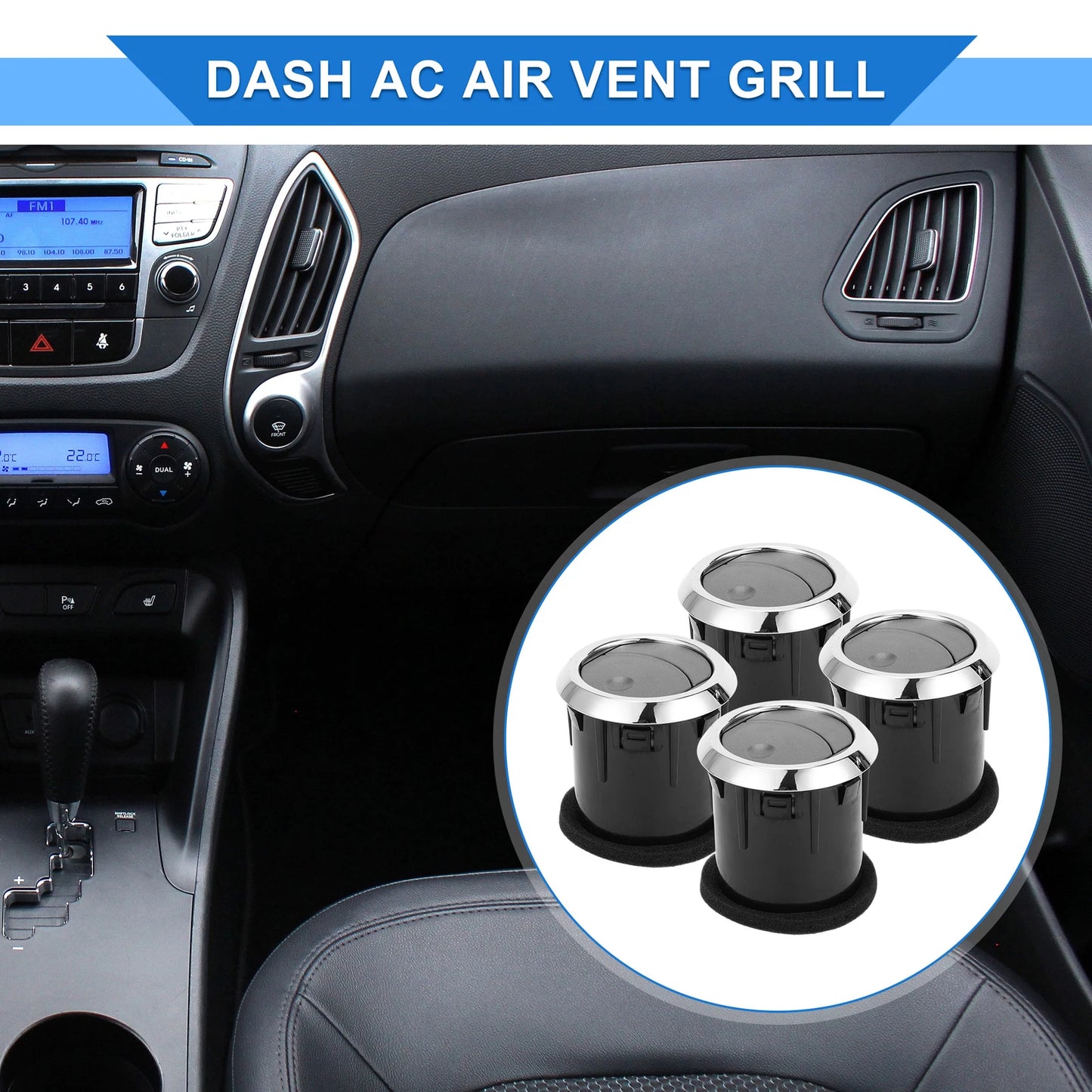 4 Pcs Center Dash A/C Outlet for Ford Fusion (2006-2009) Black Silver Tone ABS