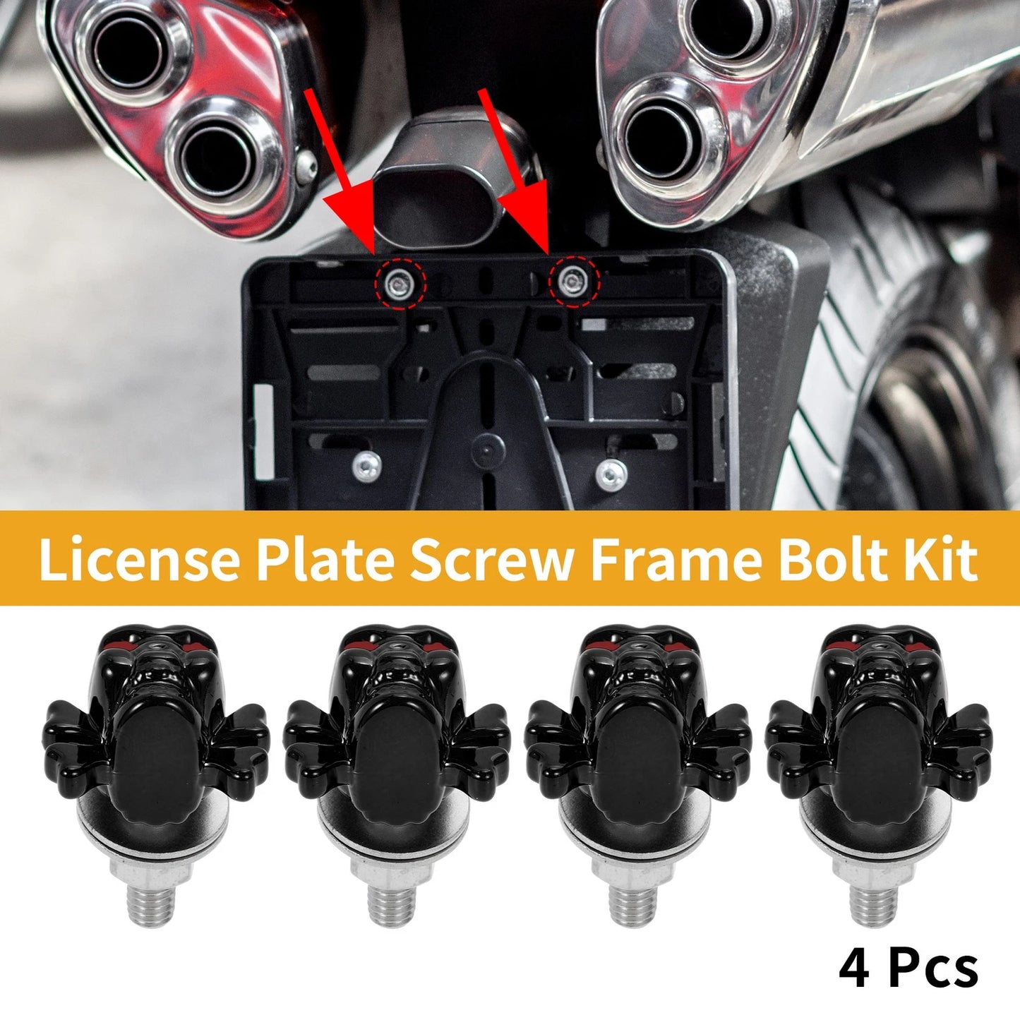 4 x M6 License Plate Screws Cover 38mm Black for Universal Motorcycle