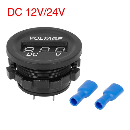 Voltmeter DC 12V 24V Green LED Round Panel for Motorcycle Car