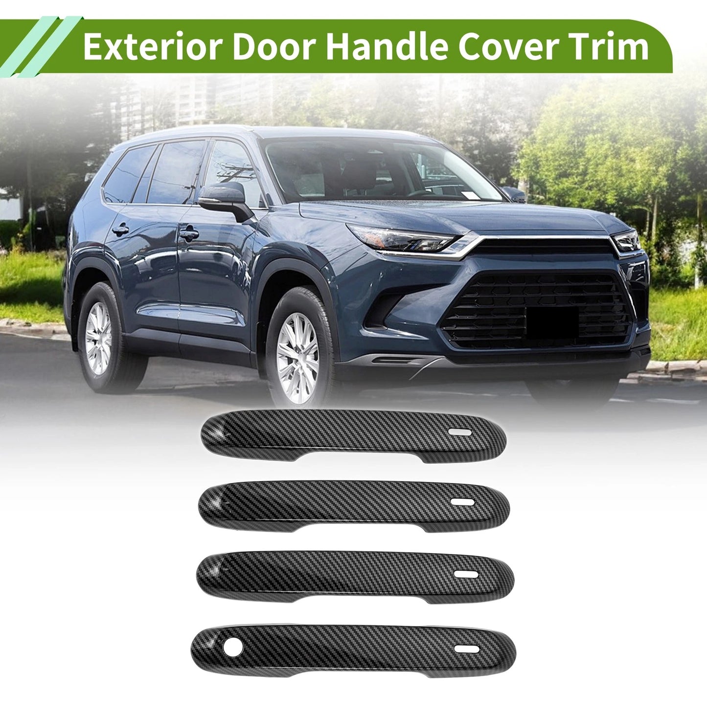 Exterior Door Handle Cover Trim Carbon Fiber Black for Toyota Grand Highlander