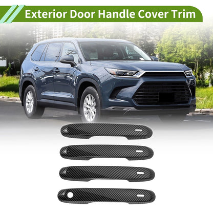 Exterior Door Handle Cover Trim Carbon Fiber Black for Toyota Grand Highlander