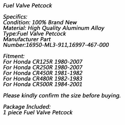 Fuel Tap Petcock for Honda CR 125R 250R 450R 480R 500R (2000-2007)