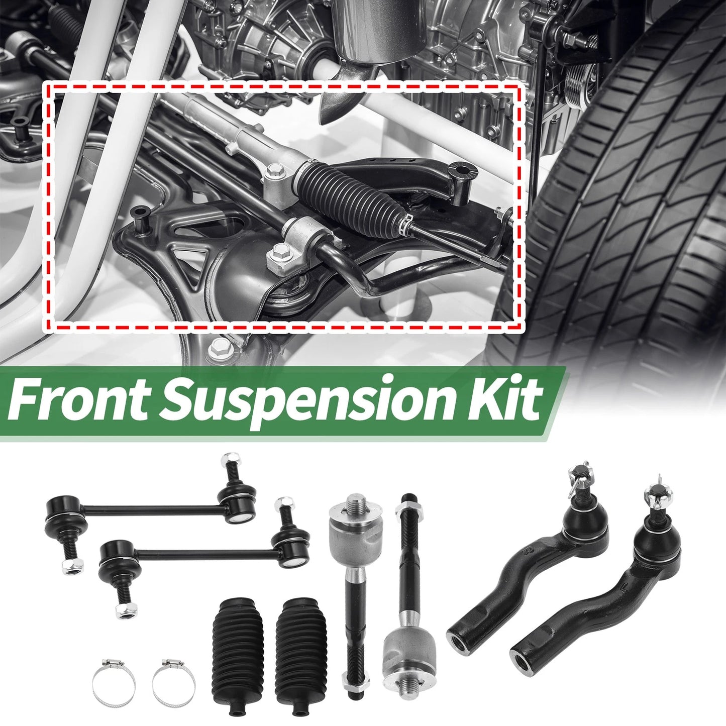 8pcs Front Suspension Kit Tie Rod Ends & Sway Bar Links for Mercury Milan
