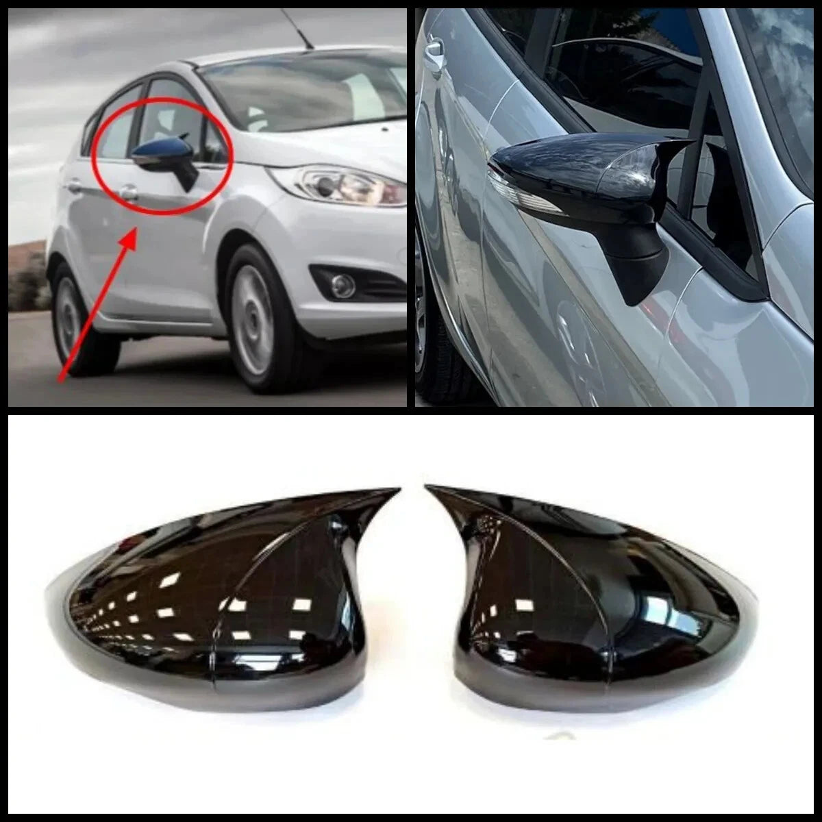 Side View Mirror Covers Gloss Black 2 Piece for Ford Fiesta (2009-2017)