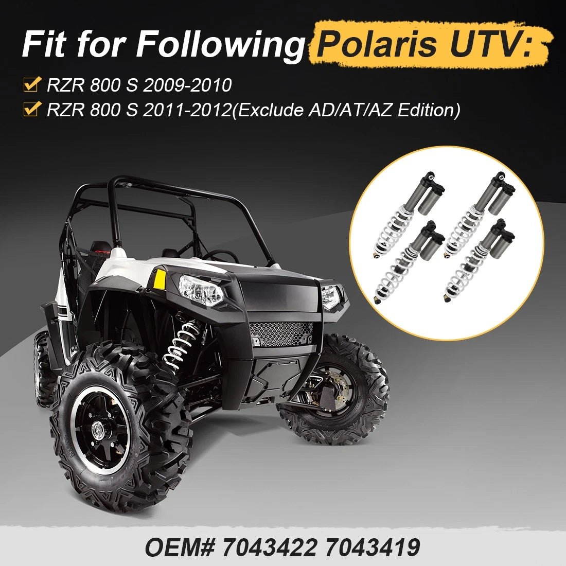 Front & Rear 2 x Air Shock Absorbers for Polaris RZR S 800 (2009–2012)