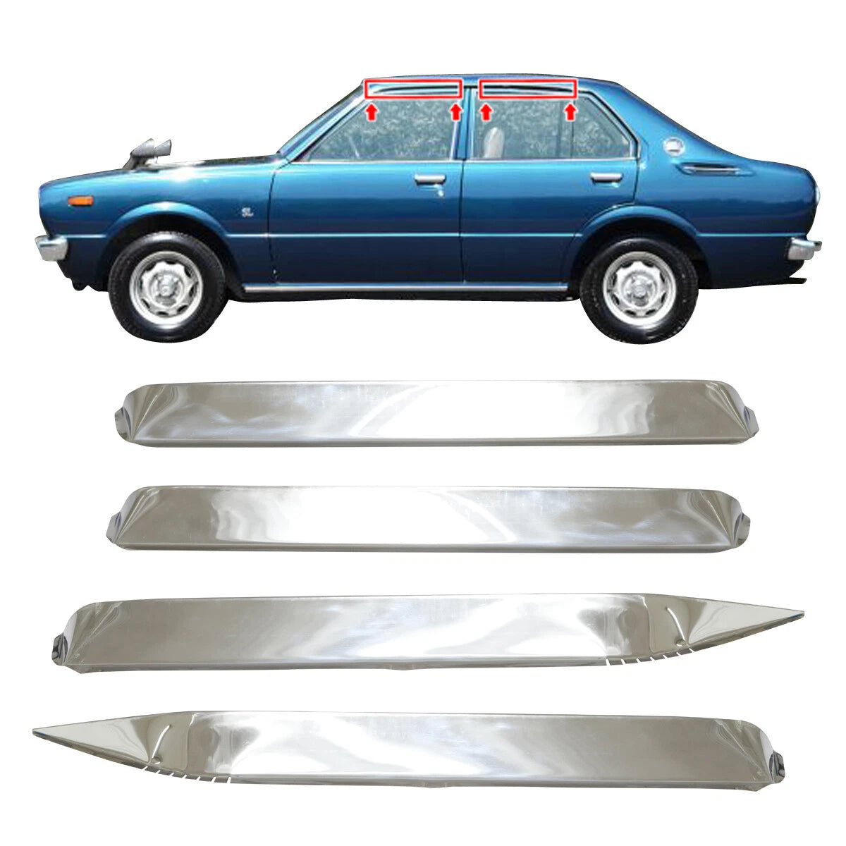 Chrome Weather Visor Set for Toyota Corolla Sedan KE30 TE31 KE55 1974-1981