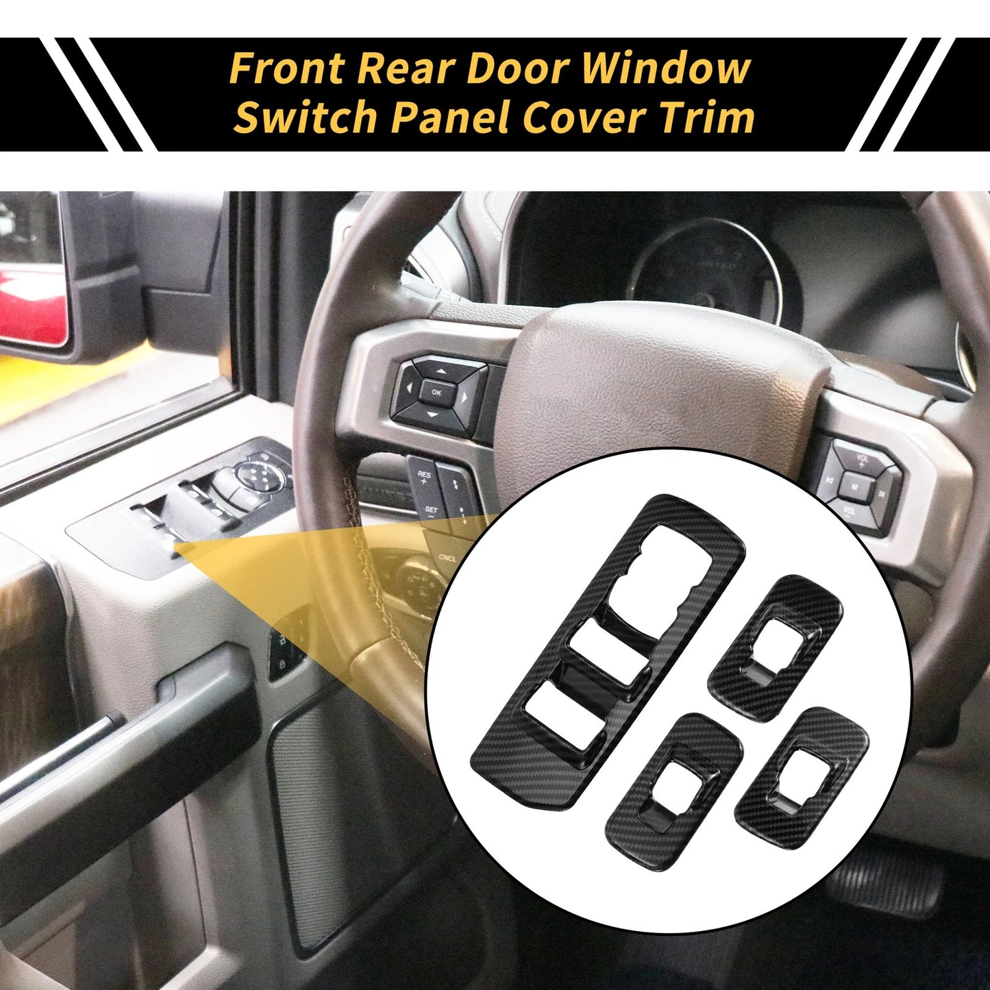 Front Rear Door Window Switch Panel Cover Trim for Ford F-150 (2015-2020)