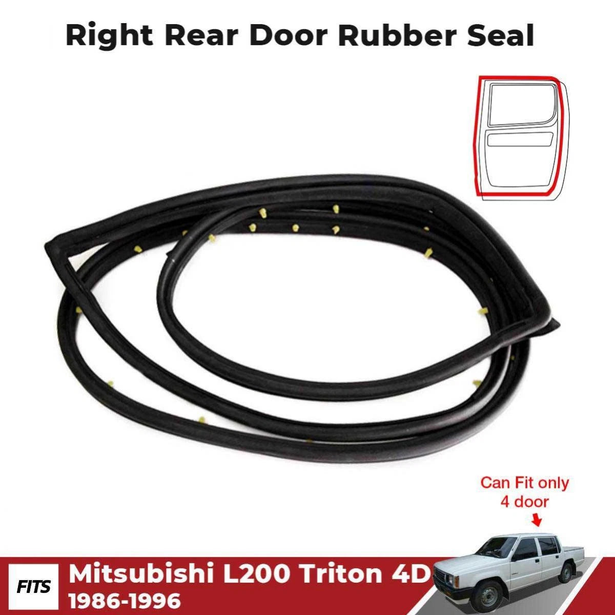 Weatherstrip Door Rubber Seal Rear RH Fits Mitsubishi L200 Triton MF 1986-96 D05